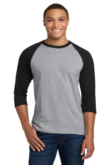 Gildan 5700 Mens 3/4 Sleeve Crewneck T-Shirt Sport Grey/Black Model Front