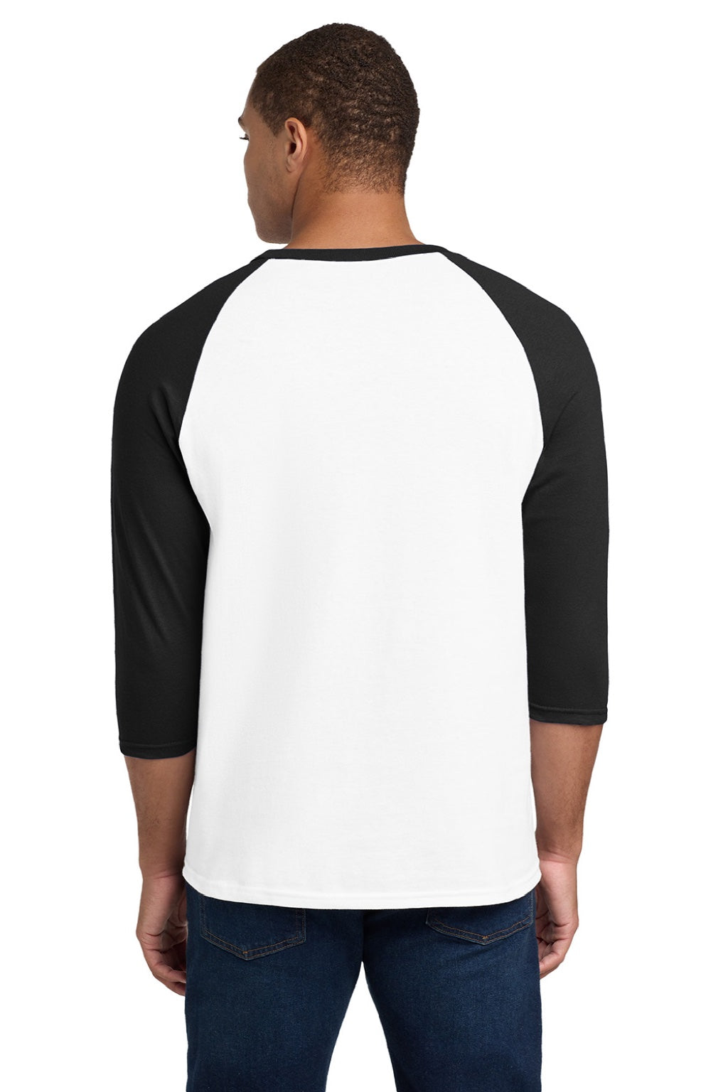 Gildan 5700 Mens 3/4 Sleeve Crewneck T-Shirt White/Black Model Back