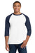 Gildan 5700 Mens 3/4 Sleeve Crewneck T-Shirt White/Navy Blue Model Front