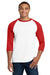 Gildan 5700 Mens 3/4 Sleeve Crewneck T-Shirt White/Red Model Front
