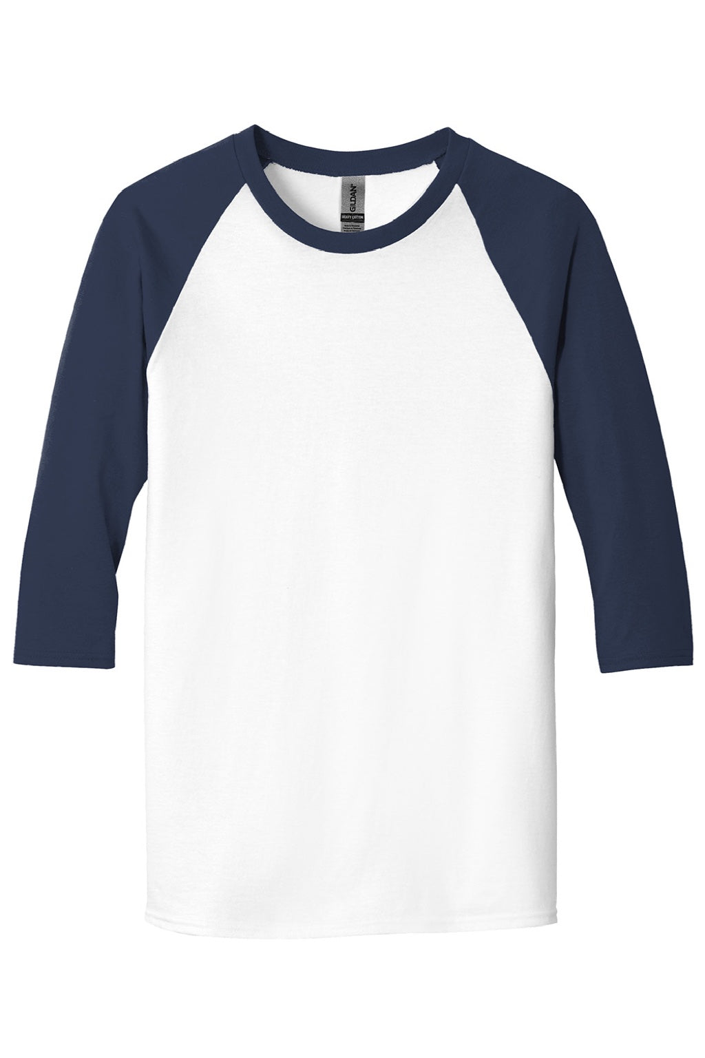 Gildan 5700 Mens 3/4 Sleeve Crewneck T-Shirt White/Navy Blue Flat Front