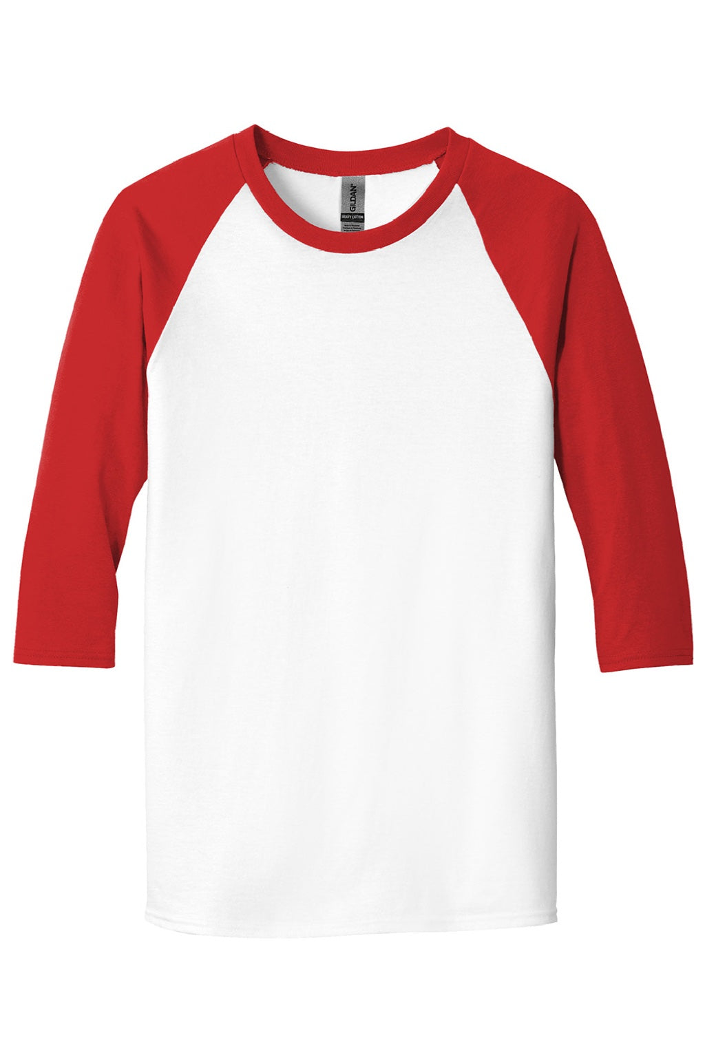 Gildan 5700 Mens 3/4 Sleeve Crewneck T-Shirt White/Red Flat Front