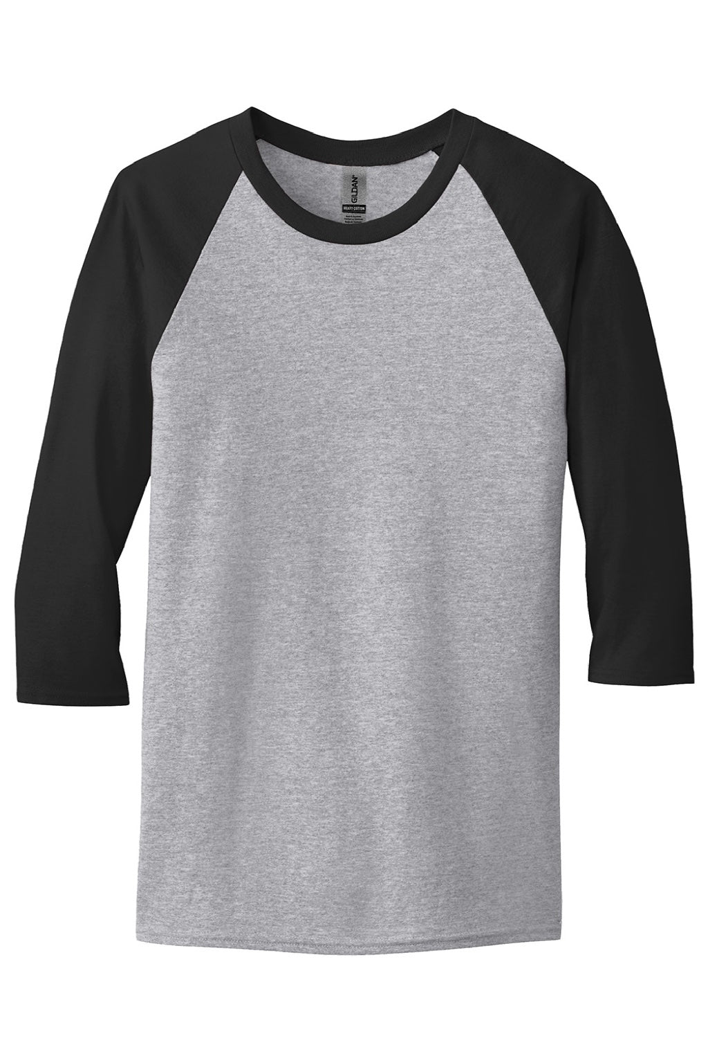 Gildan 5700 Mens 3/4 Sleeve Crewneck T-Shirt Sport Grey/Black Flat Front