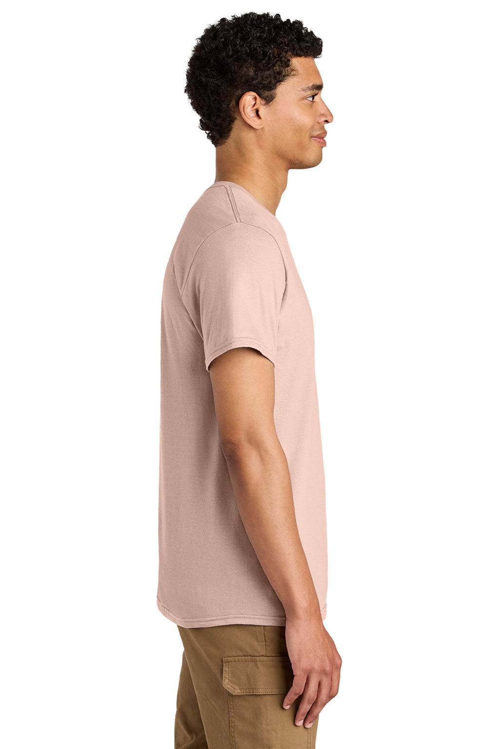 Jerzees 570M Mens Premium Short Sleeve Crewneck T-Shirt Blush Pink Model Side