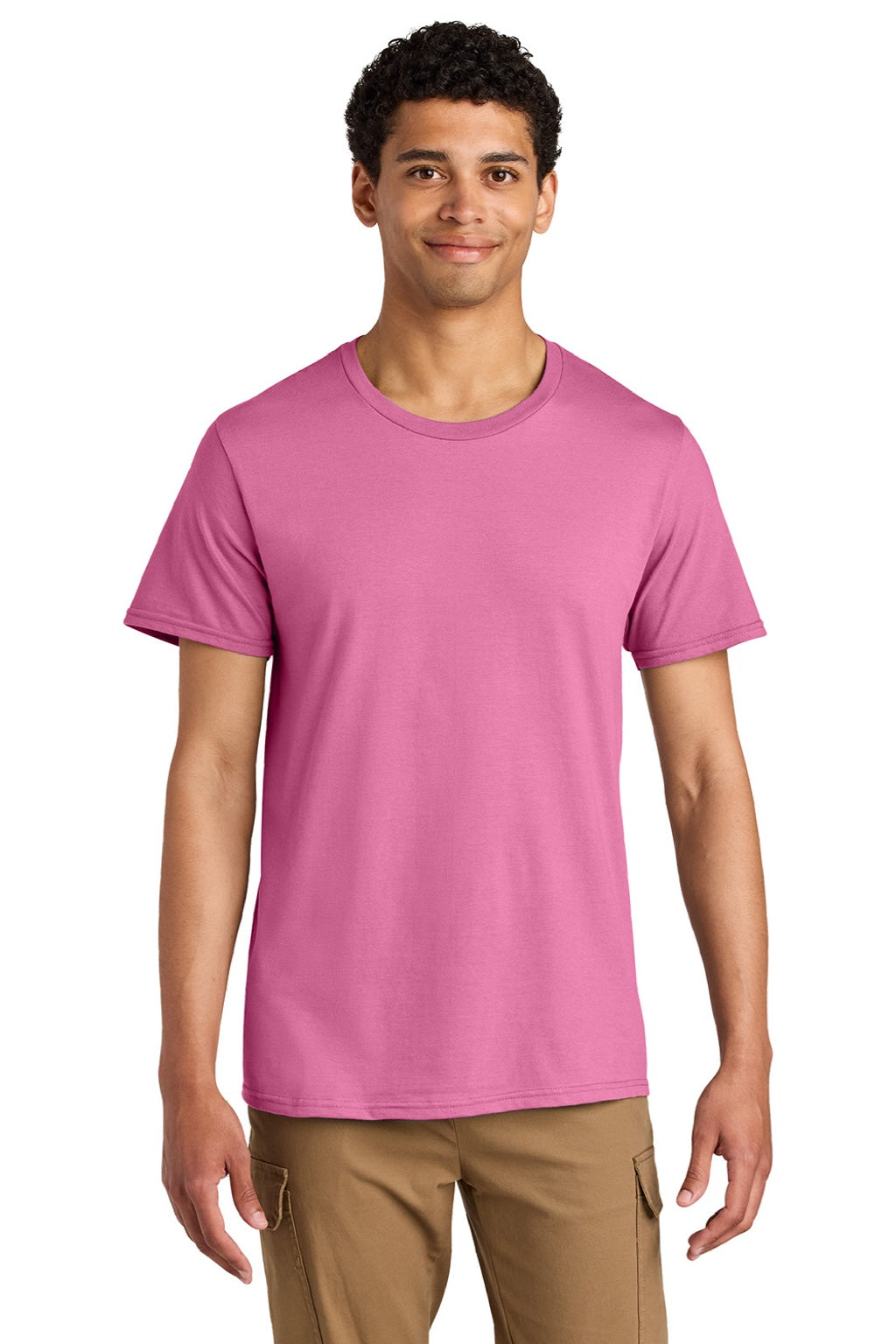 Jerzees 570M Mens Premium Short Sleeve Crewneck T-Shirt Bubblegum Pink Model Front