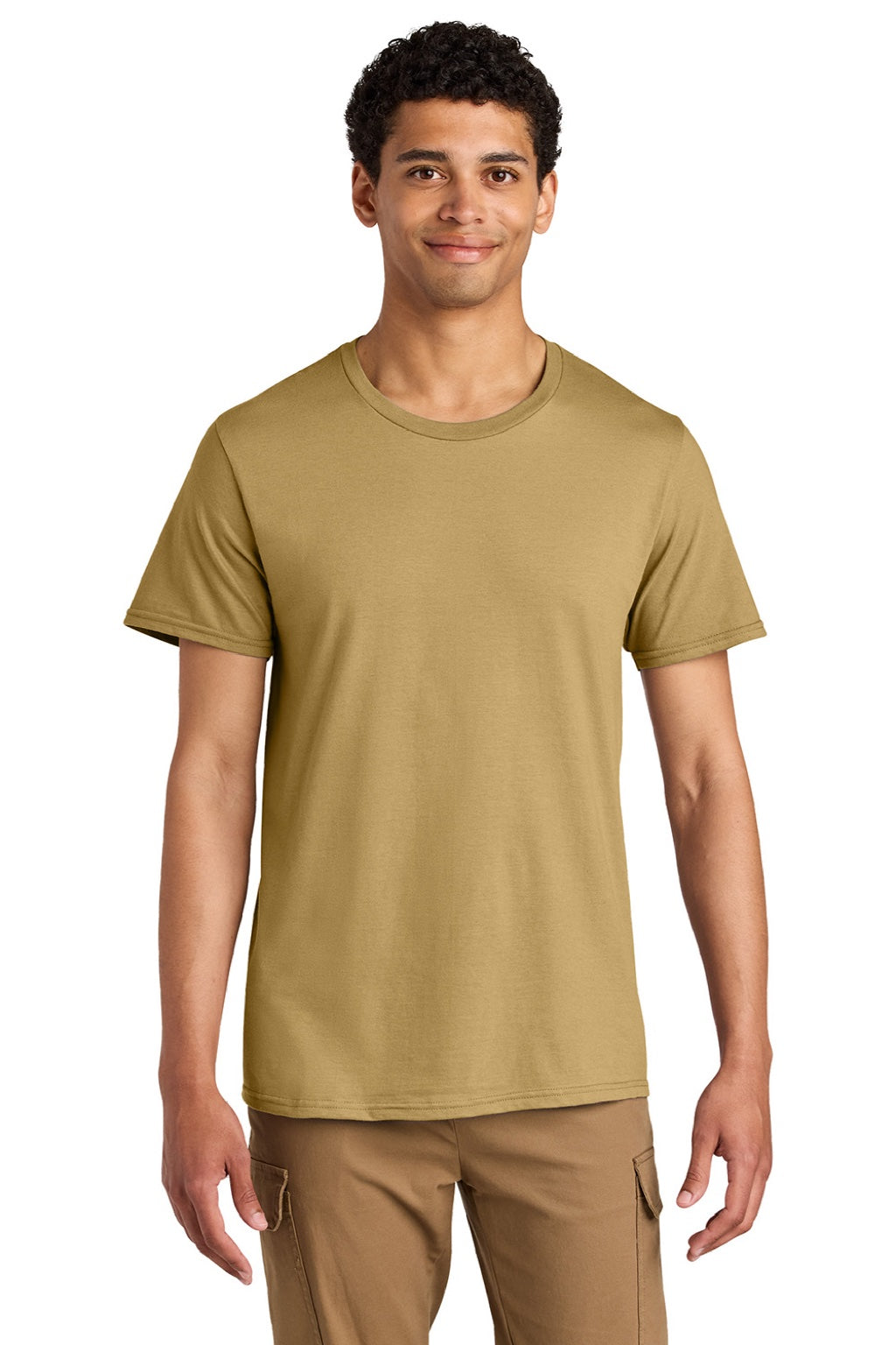 Jerzees 570M Mens Premium Short Sleeve Crewneck T-Shirt Butterscotch Model Front