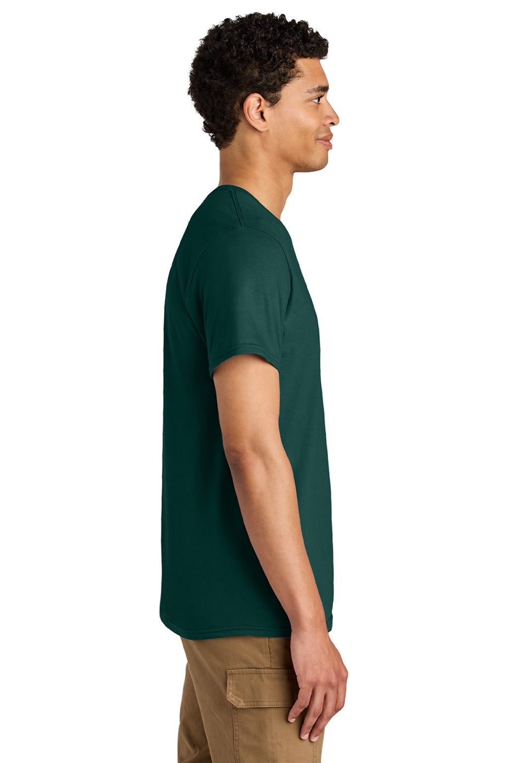 Jerzees 570M Mens Premium Short Sleeve Crewneck T-Shirt Deep Emerald Green Model Side