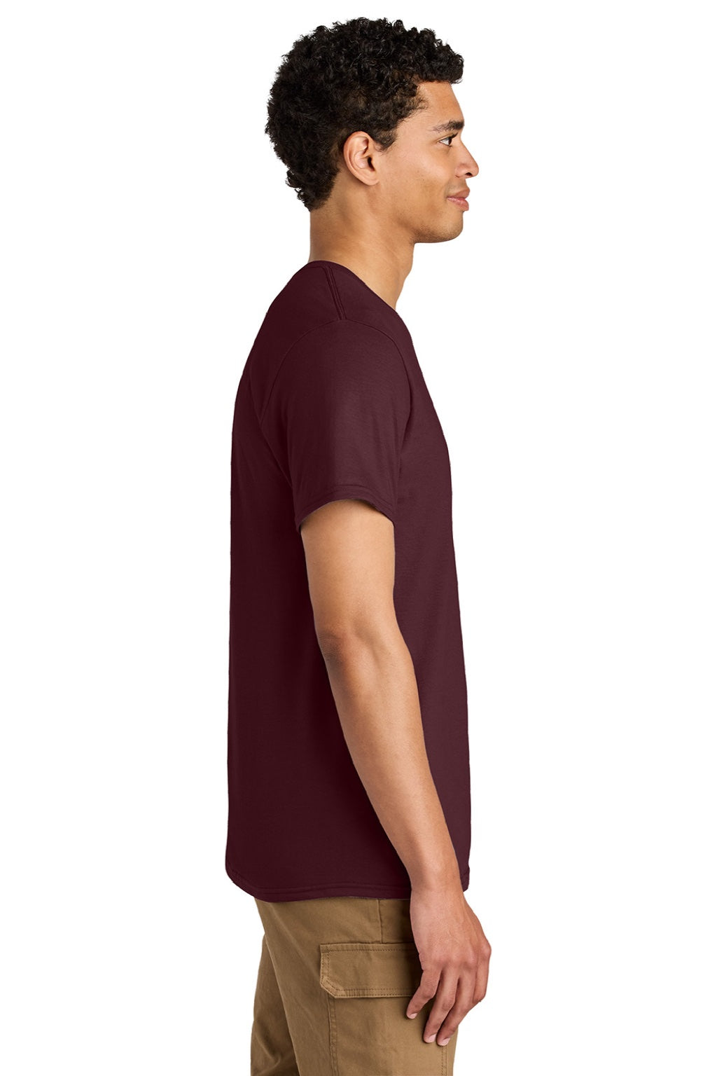 Jerzees 570M Mens Premium Short Sleeve Crewneck T-Shirt Maroon Model Side