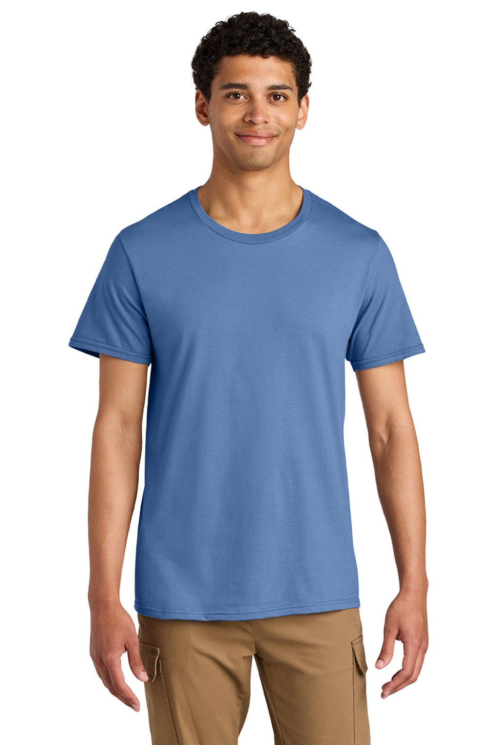 Jerzees 570M Mens Premium Short Sleeve Crewneck T-Shirt Periwinkle Blue Model Front