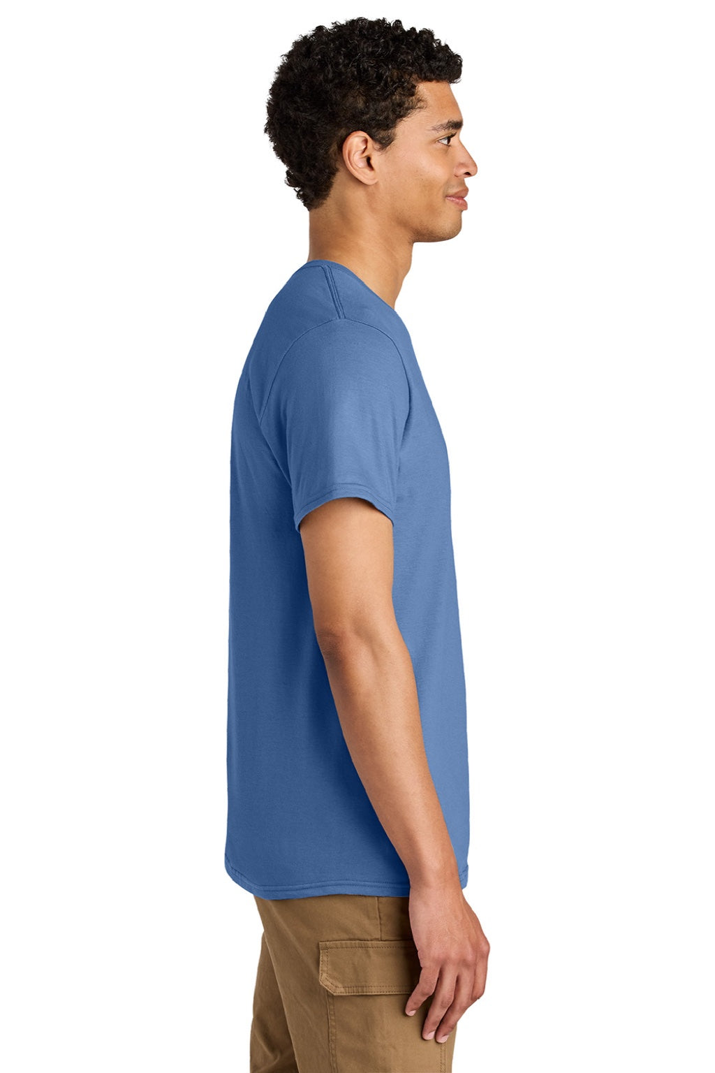 Jerzees 570M Mens Premium Short Sleeve Crewneck T-Shirt Periwinkle Blue Model Side