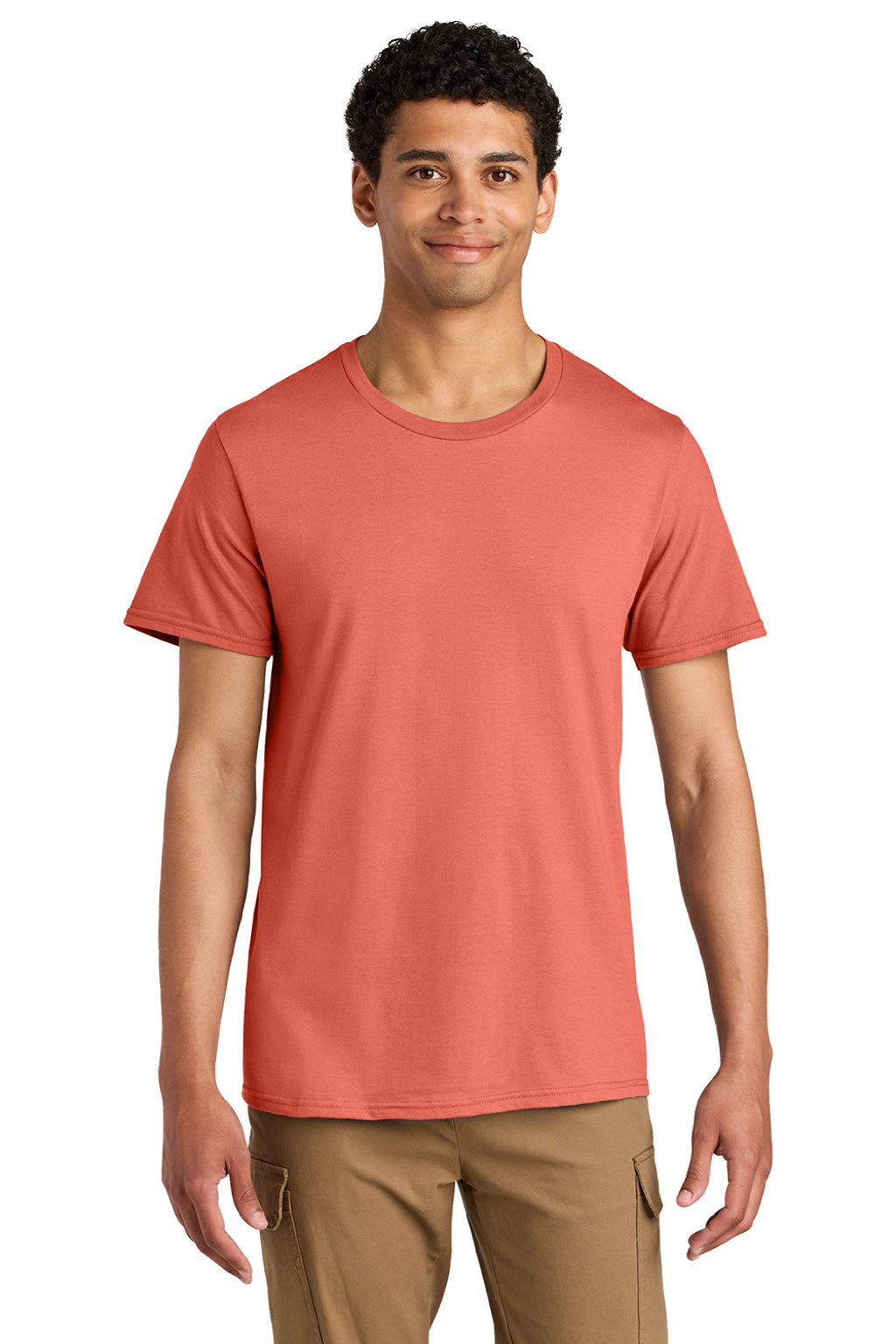 Jerzees 570M Mens Premium Short Sleeve Crewneck T-Shirt Sunset Coral Model Front
