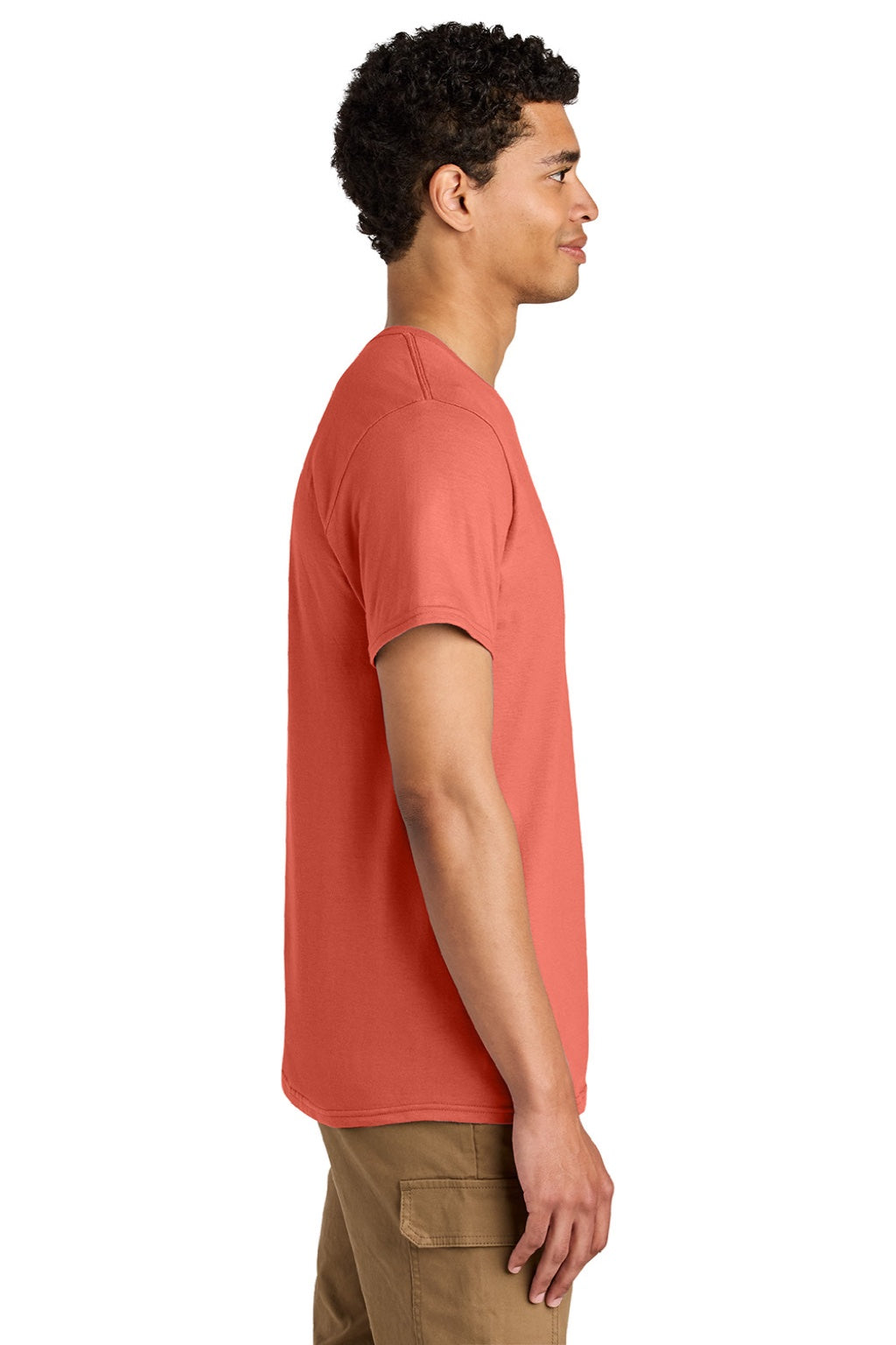 Jerzees 570M Mens Premium Short Sleeve Crewneck T-Shirt Sunset Coral Model Side
