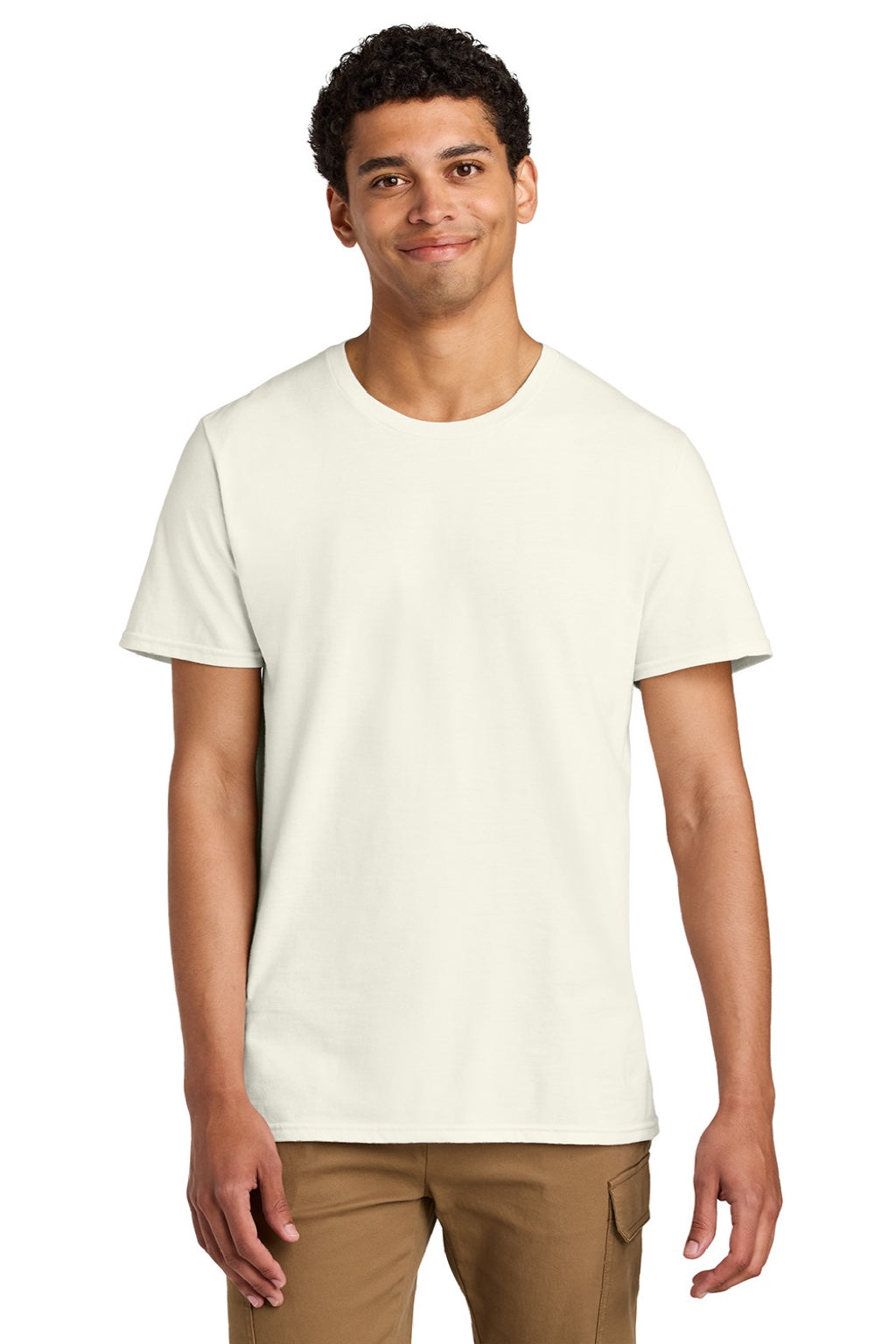 Jerzees 570M Mens Premium Short Sleeve Crewneck T-Shirt Heather Sweet Cream Model Front