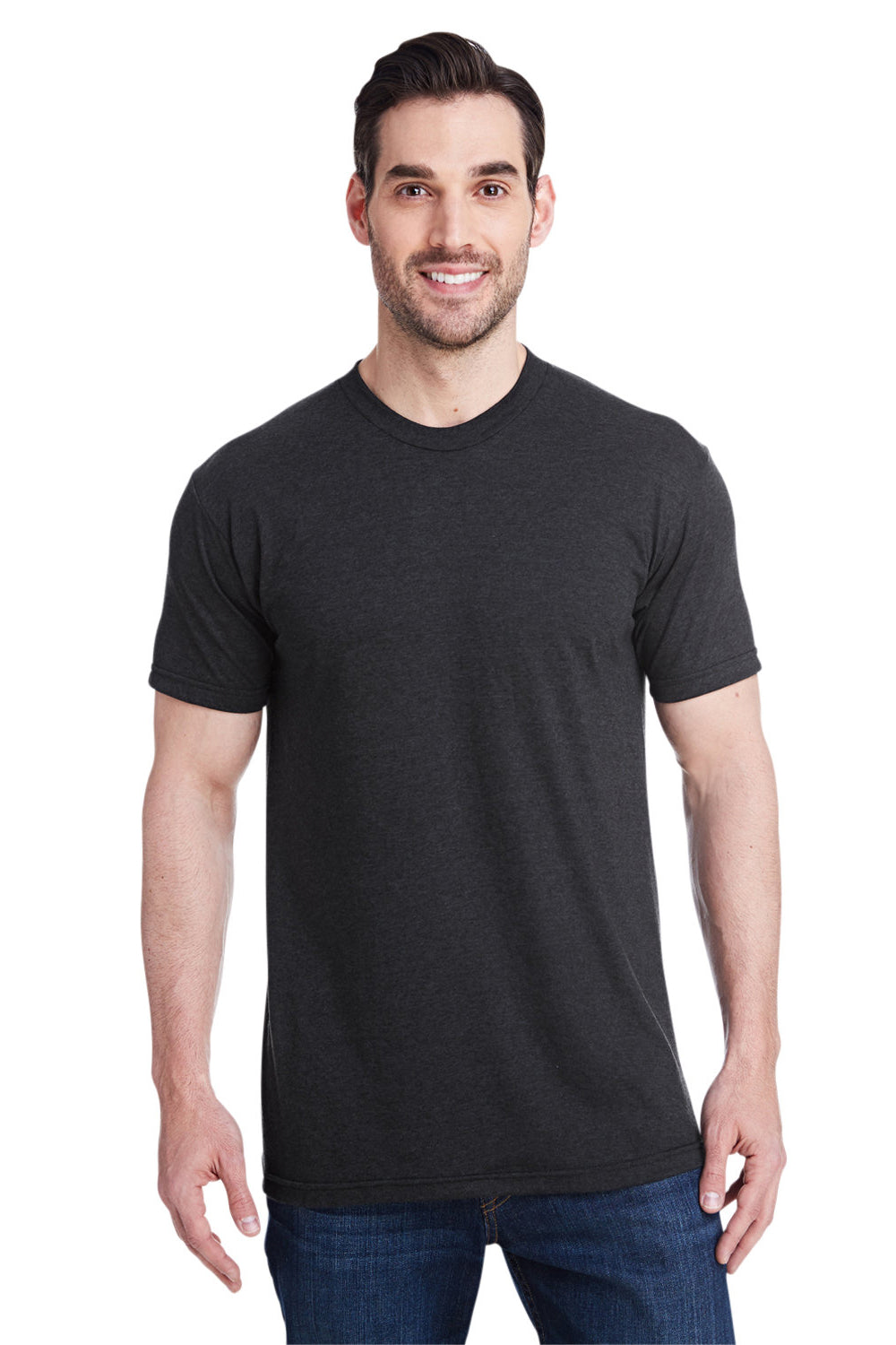 Bayside 5710 Mens USA Made Short Sleeve Crewneck T-Shirt Black Model Front