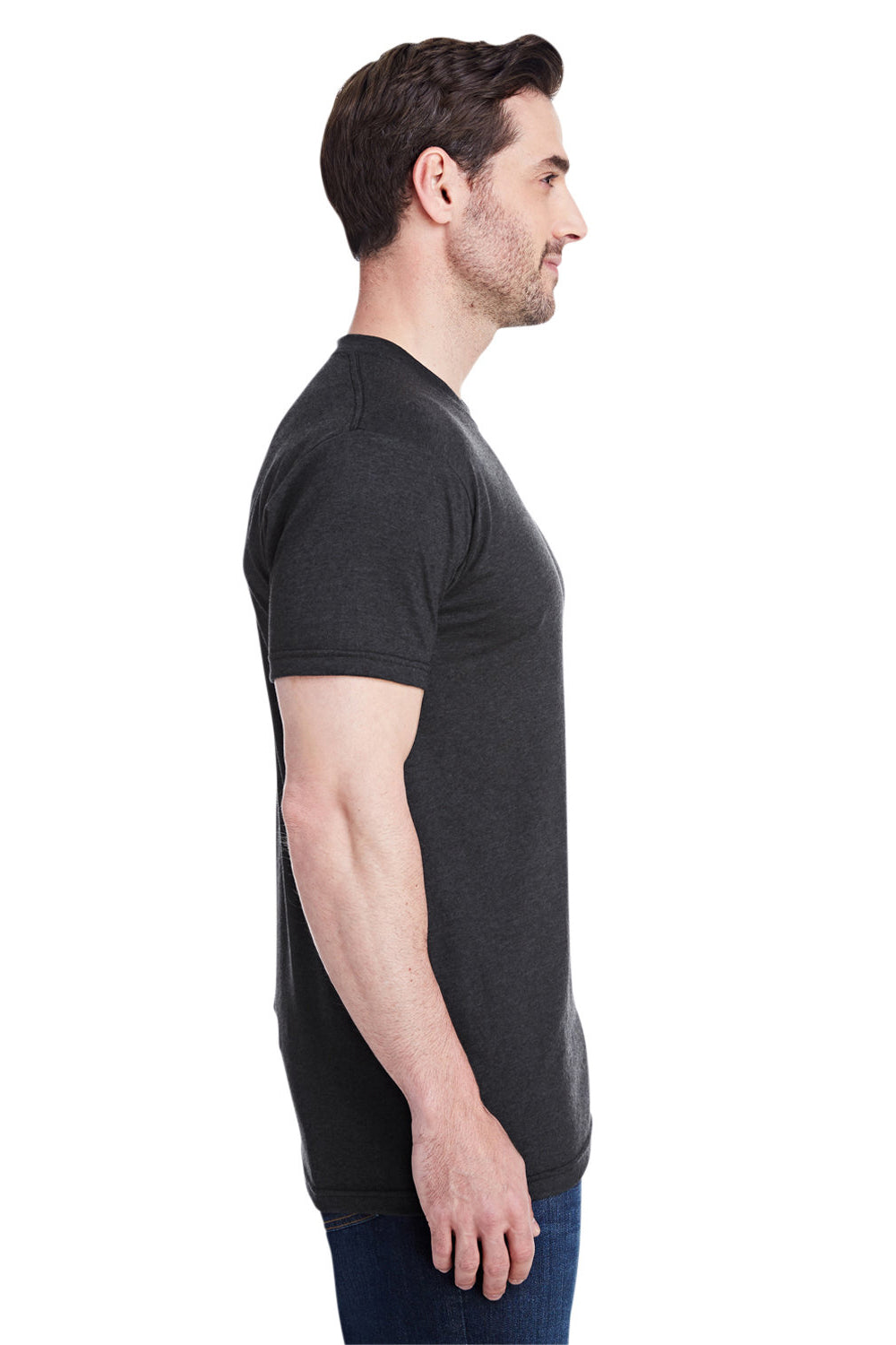 Bayside 5710 Mens USA Made Short Sleeve Crewneck T-Shirt Black Model Side
