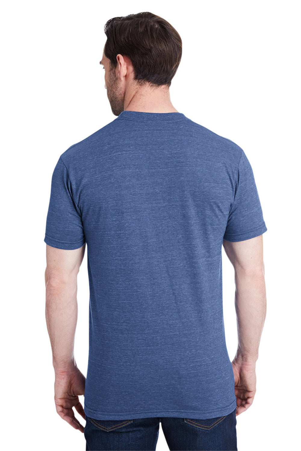 Bayside 5710 Mens USA Made Short Sleeve Crewneck T-Shirt Denim Blue Model Back