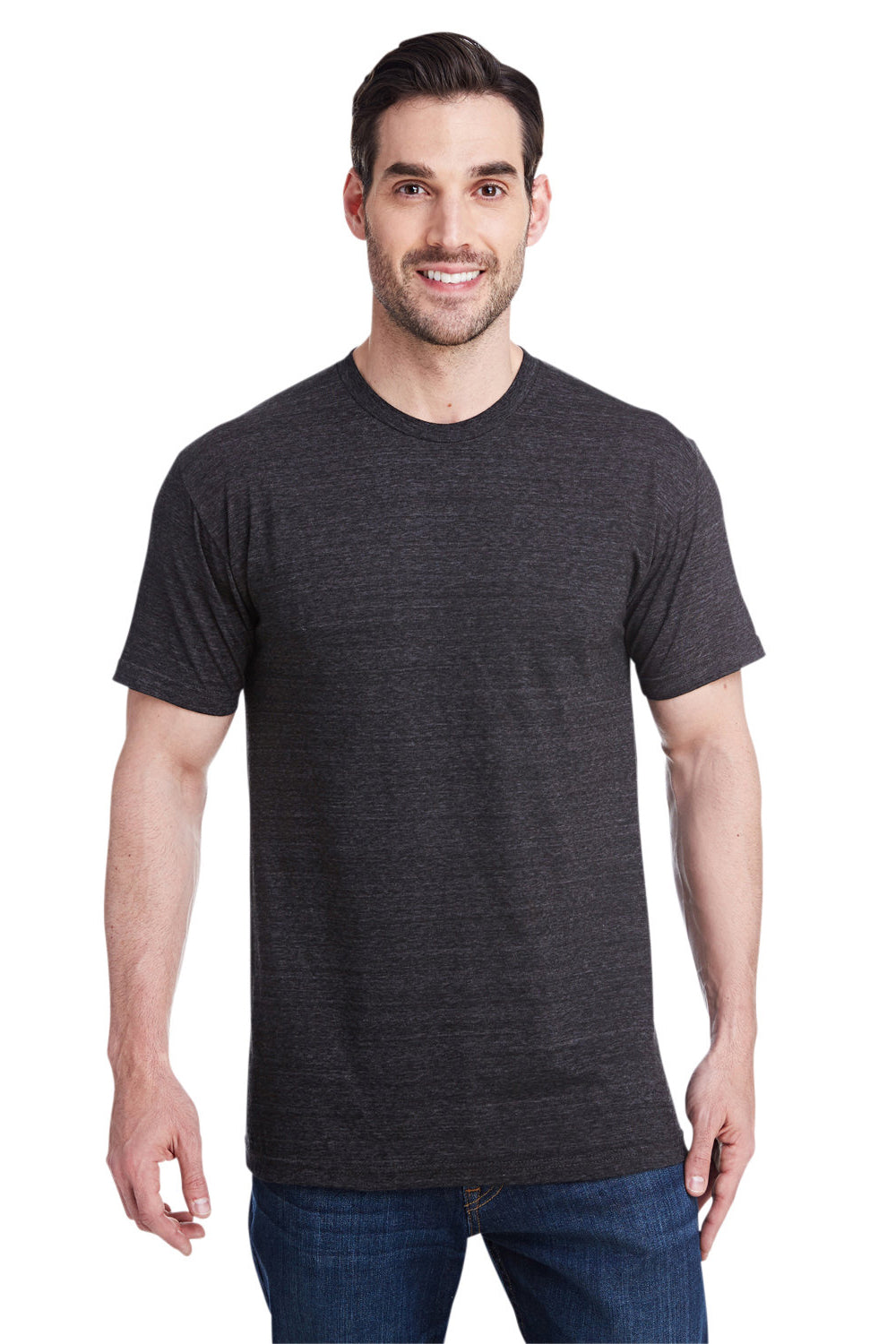Bayside 5710 Mens USA Made Short Sleeve Crewneck T-Shirt Charcoal Grey Model Front