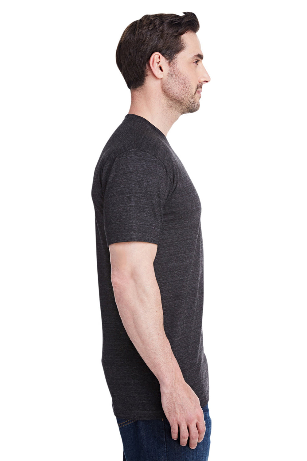 Bayside 5710 Mens USA Made Short Sleeve Crewneck T-Shirt Charcoal Grey Model Side