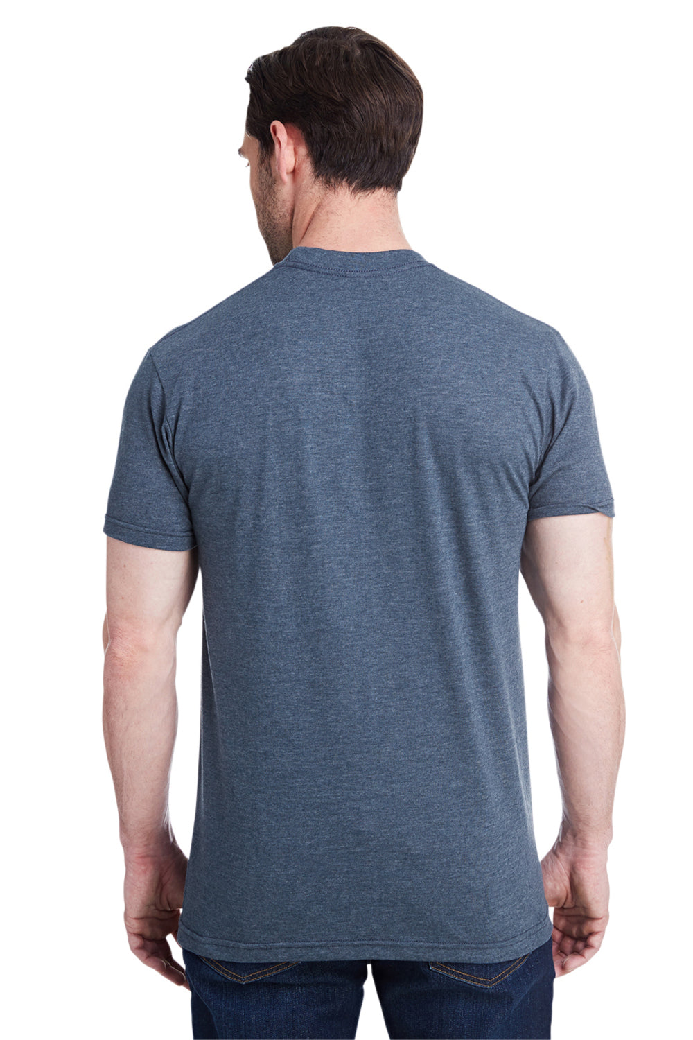 Bayside 5710 Mens USA Made Short Sleeve Crewneck T-Shirt Dark Grey Model Back