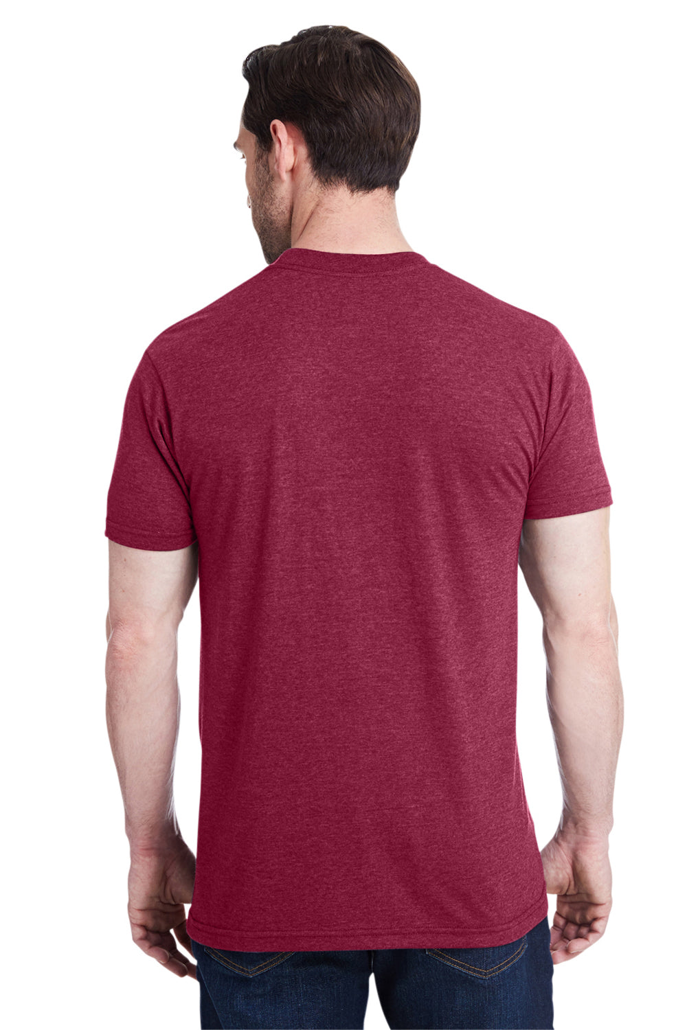 Bayside 5710 Mens USA Made Short Sleeve Crewneck T-Shirt Burgundy Model Back