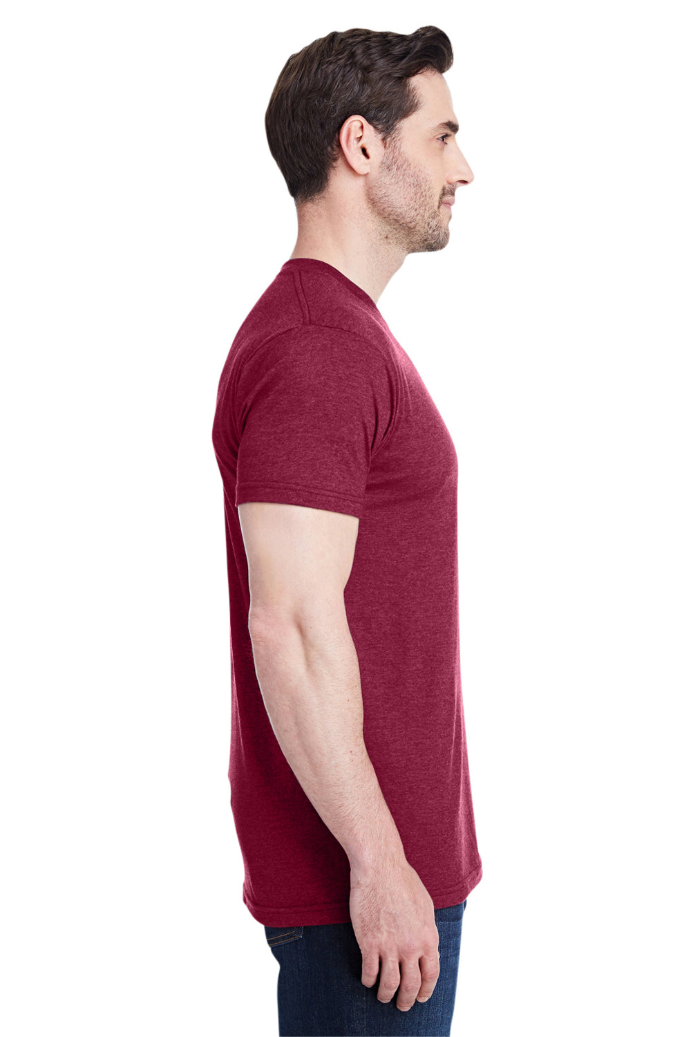 Bayside 5710 Mens USA Made Short Sleeve Crewneck T-Shirt Burgundy Model Side