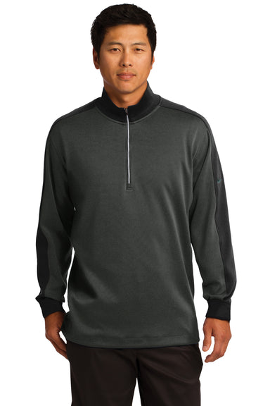 Nike 578673 Mens Dri-Fit Moisture Wicking 1/4 Zip Sweatshirt Anthracite Grey/Black Model Front