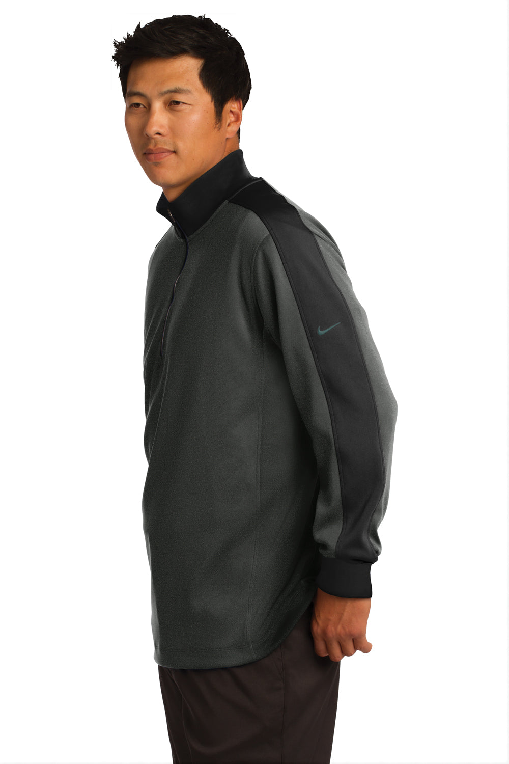 Nike 578673 Mens Dri-Fit Moisture Wicking 1/4 Zip Sweatshirt Anthracite Grey/Black Model Side