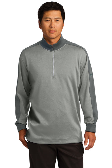 Nike 578673 Mens Dri-Fit Moisture Wicking 1/4 Zip Sweatshirt Heather Grey/Dark Grey Model Front