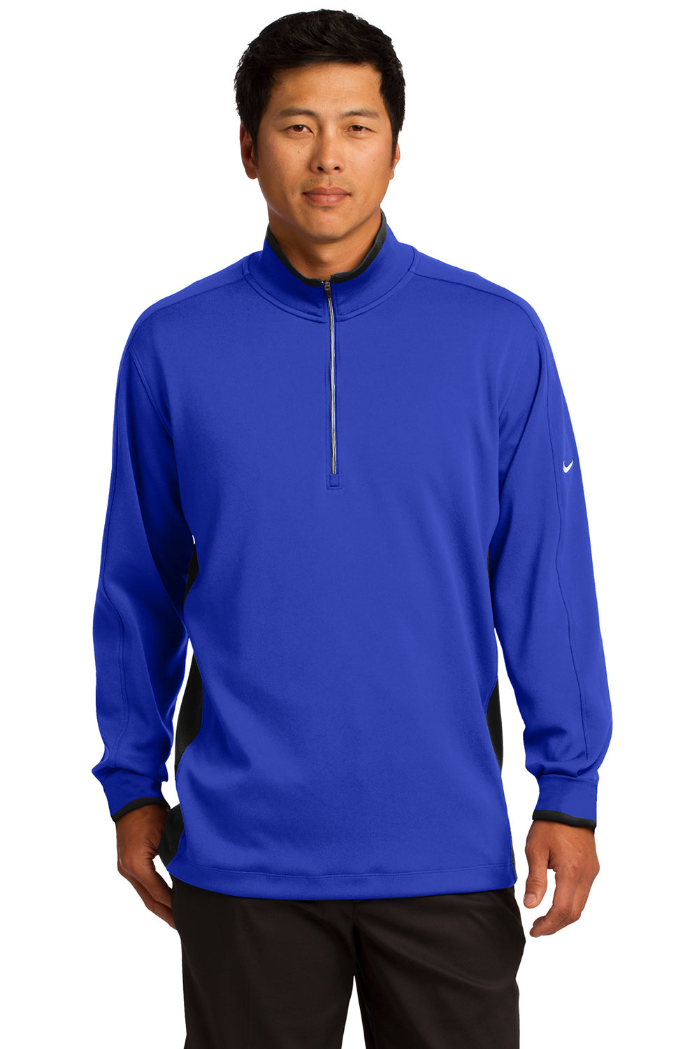 Nike 578673 Mens Dri-Fit Moisture Wicking 1/4 Zip Sweatshirt Royal Blue/Black/White Model Front