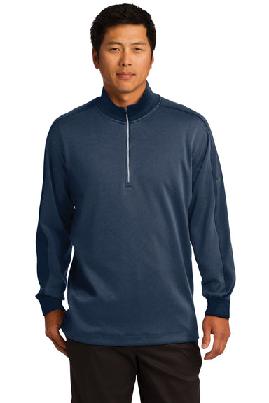 Nike 578673 Mens Dri-Fit Moisture Wicking 1/4 Zip Sweatshirt Heather Navy Blue/Navy Blue Model Front