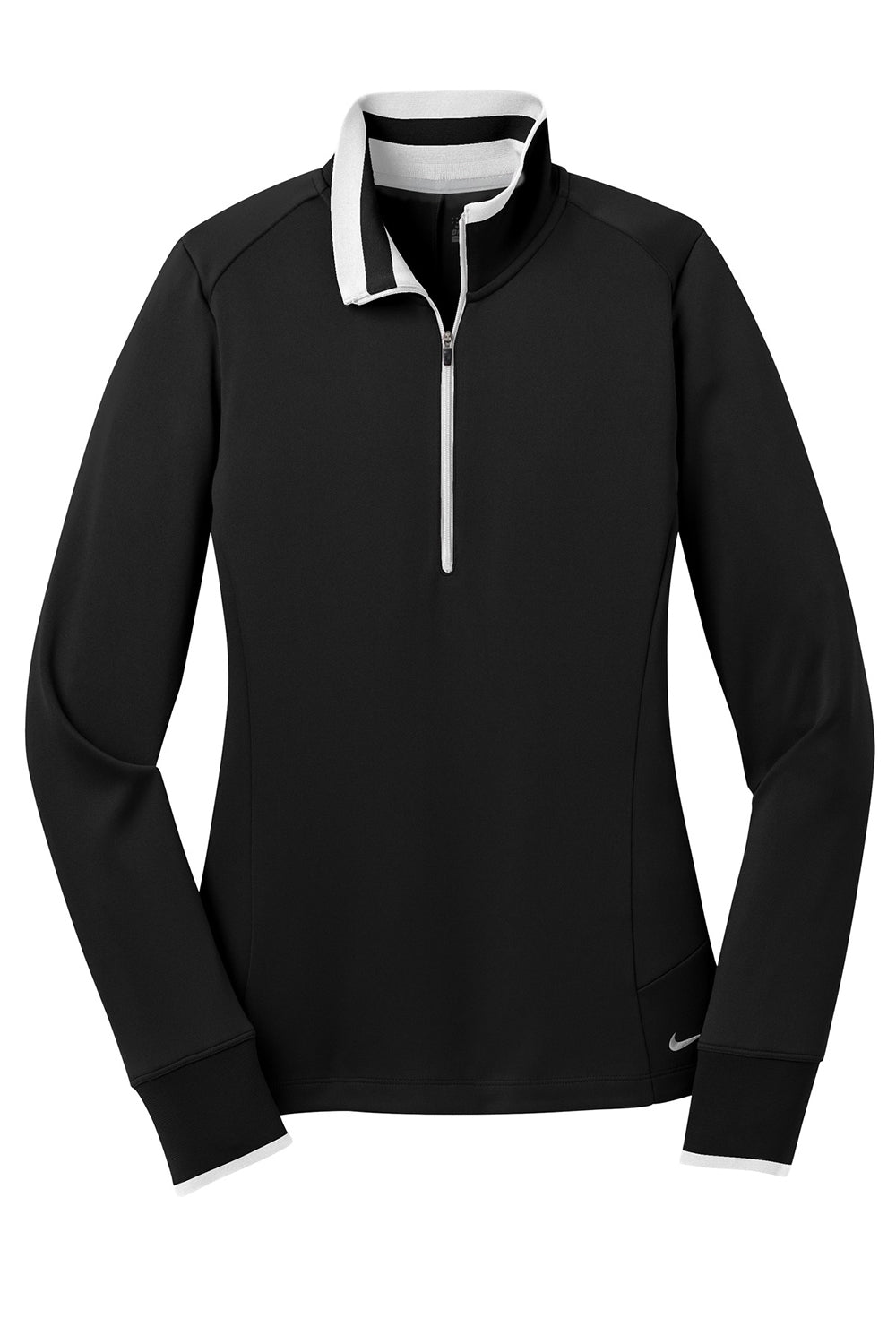 Nike 578674 Womens Dri-Fit Moisture Wicking 1/4 Zip Sweatshirt Black/White Flat Front