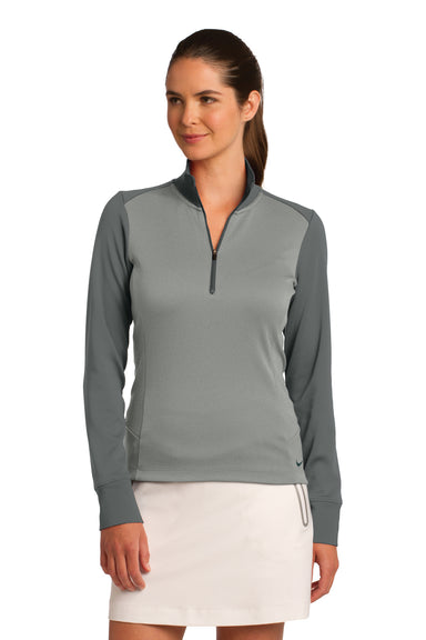 Nike 578674 Womens Dri-Fit Moisture Wicking 1/4 Zip Sweatshirt Heather Grey/Dark Grey Model Front