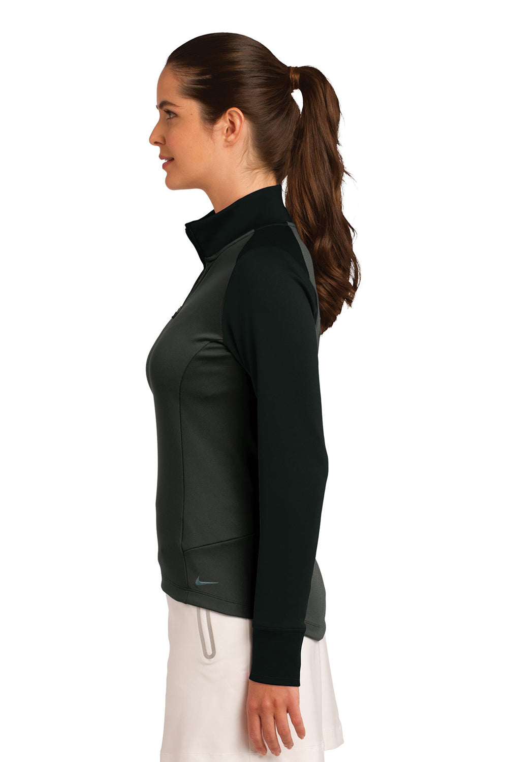 Nike 578674 Womens Dri-Fit Moisture Wicking 1/4 Zip Sweatshirt Anthracite Grey/Black Model Side