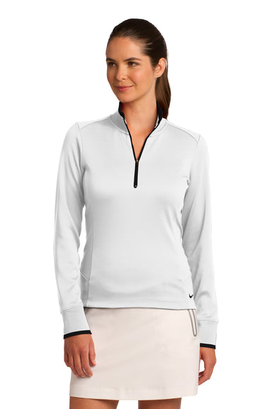 Nike 578674 Womens Dri-Fit Moisture Wicking 1/4 Zip Sweatshirt White/Black Model Front