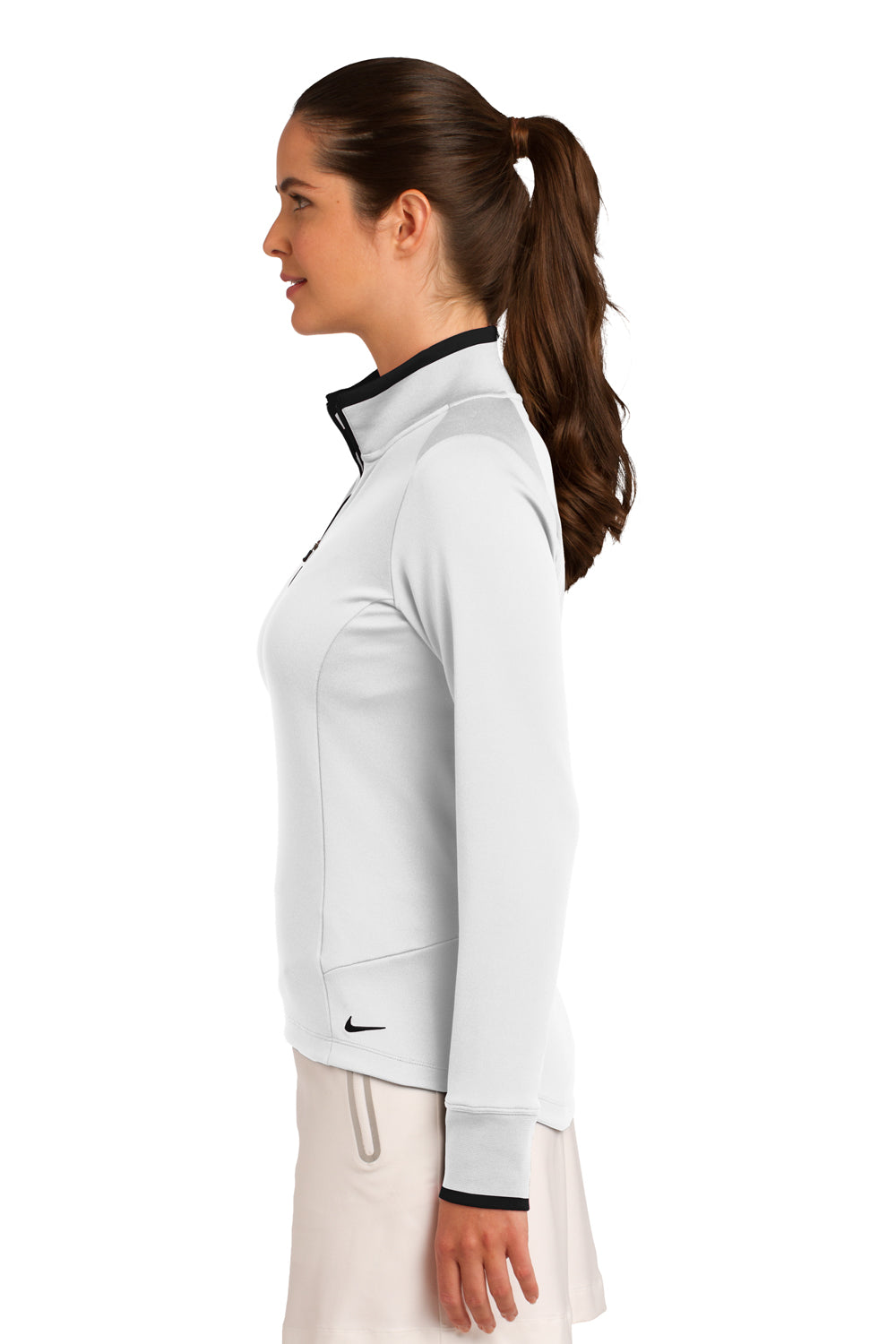 Nike 578674 Womens Dri-Fit Moisture Wicking 1/4 Zip Sweatshirt White/Black Model Side