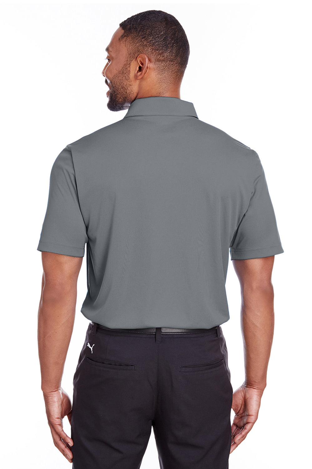 Puma 596799 Mens Icon Performance Moisture Wicking Short Sleeve Polo Shirt Quiet Shade Grey Model Back