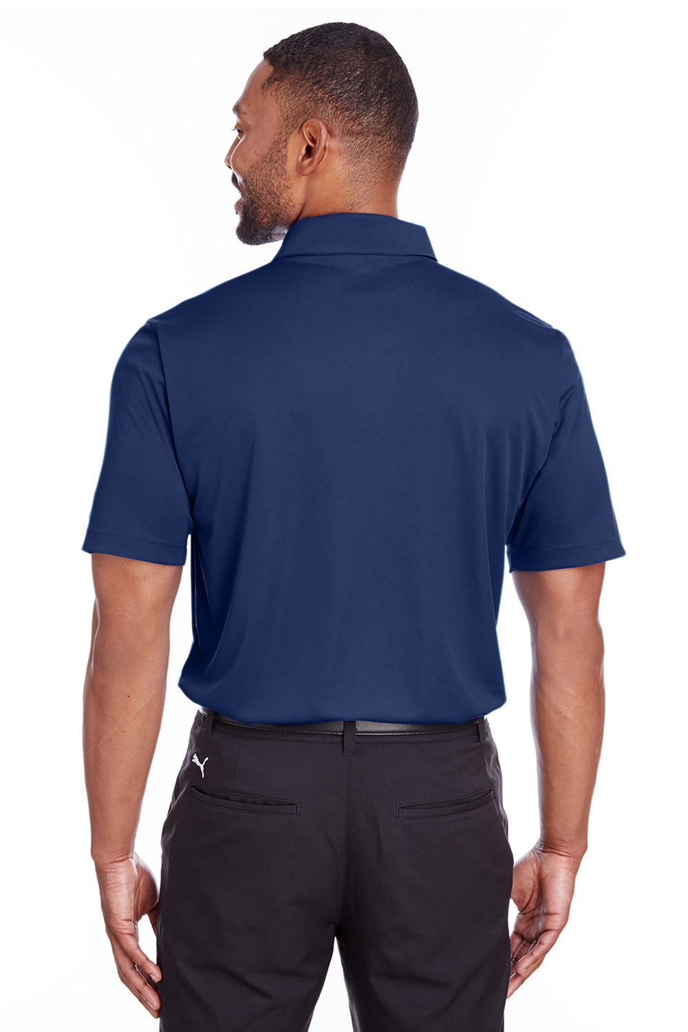 Puma 596799 Mens Icon Performance Moisture Wicking Short Sleeve Polo Shirt Peacoat Blue Model Back