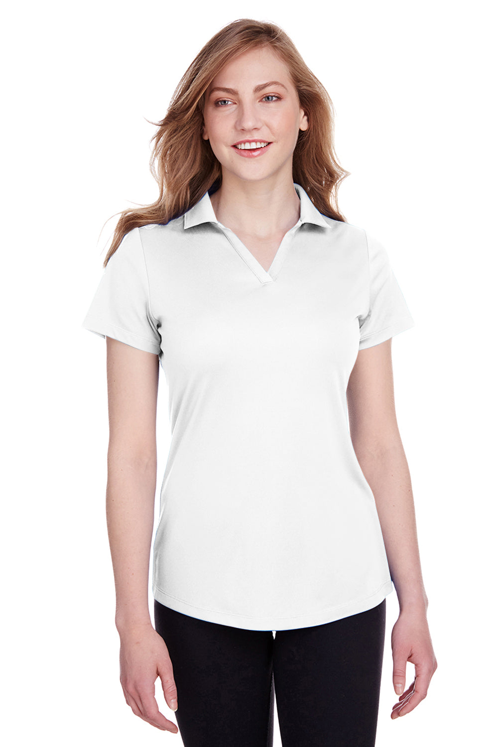 Puma 596800 Womens Icon Performance Moisture Wicking Short Sleeve Polo Shirt Bright White Model Front