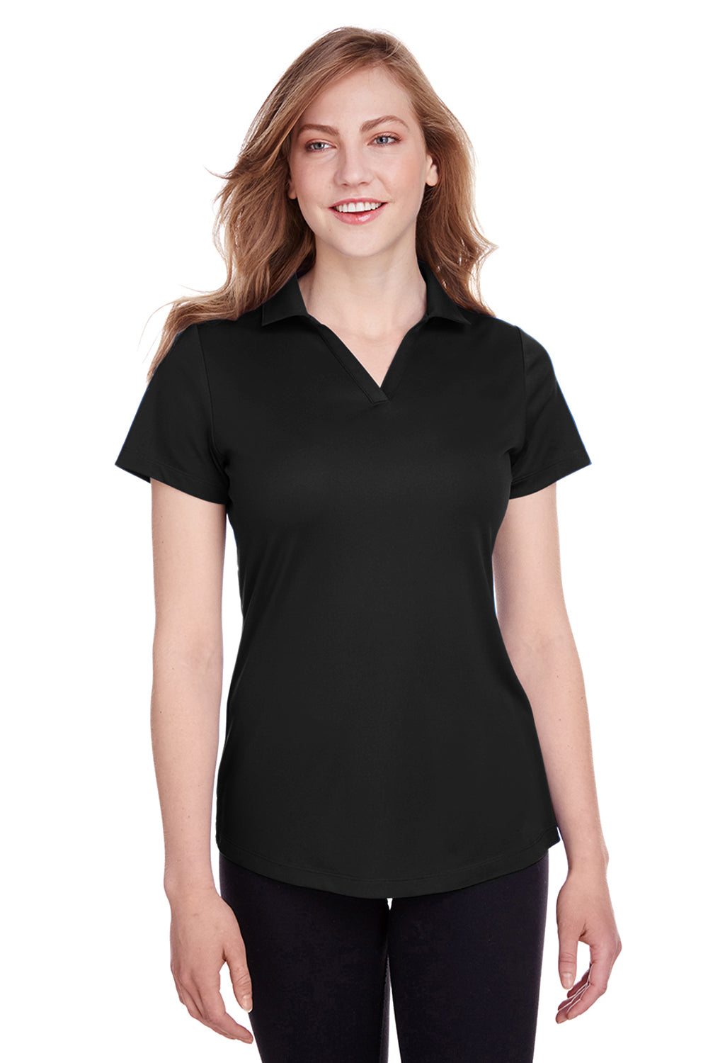 Puma 596800 Womens Icon Performance Moisture Wicking Short Sleeve Polo Shirt Black Model Front