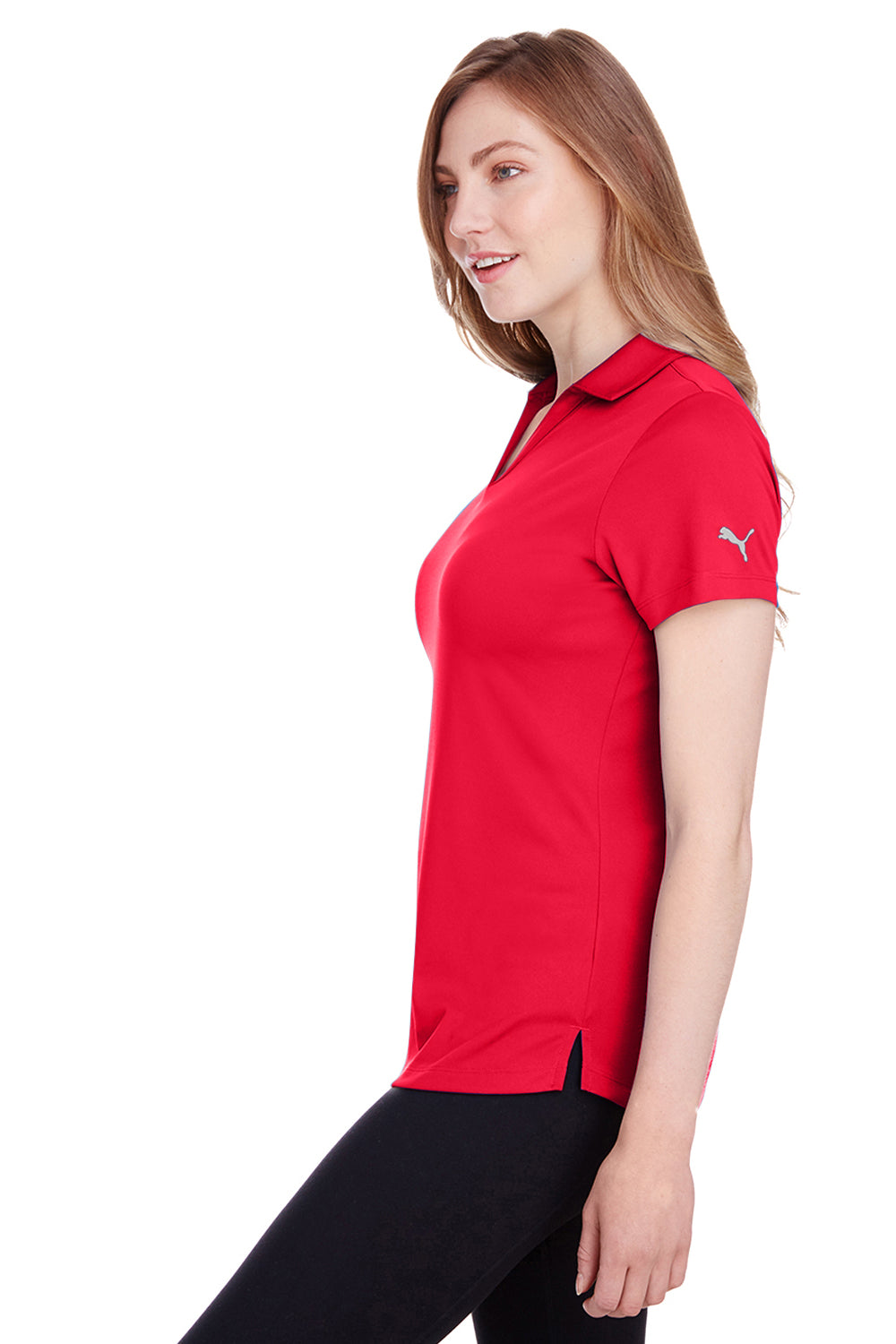 Puma 596800 Womens Icon Performance Moisture Wicking Short Sleeve Polo Shirt High Risk Red Model Side