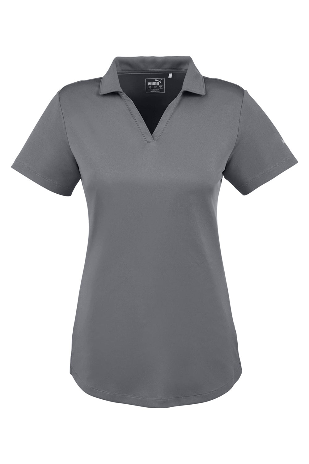 Puma 596800 Womens Icon Performance Moisture Wicking Short Sleeve Polo Shirt Quiet Shade Grey Flat Front