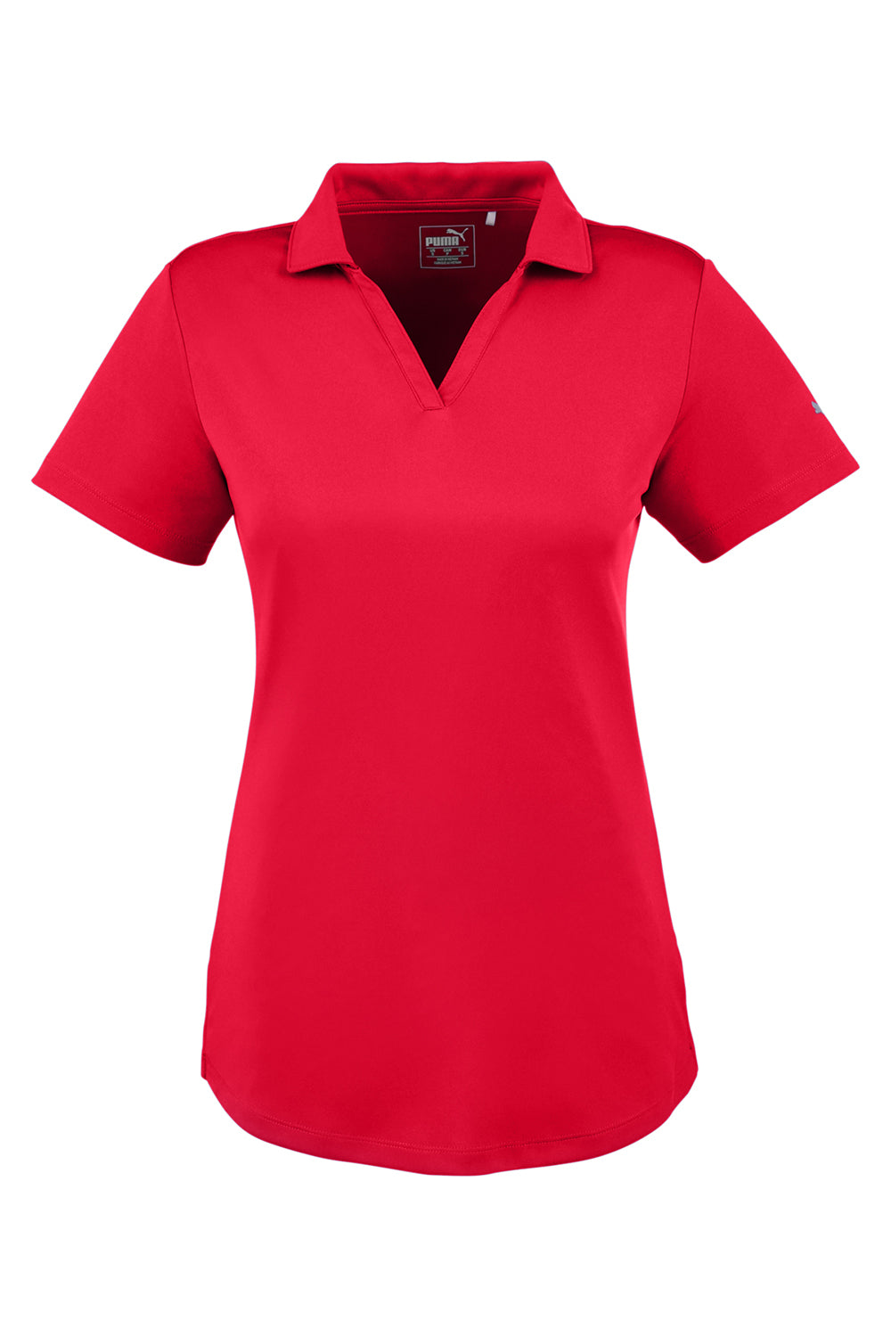 Puma 596800 Womens Icon Performance Moisture Wicking Short Sleeve Polo Shirt High Risk Red Flat Front