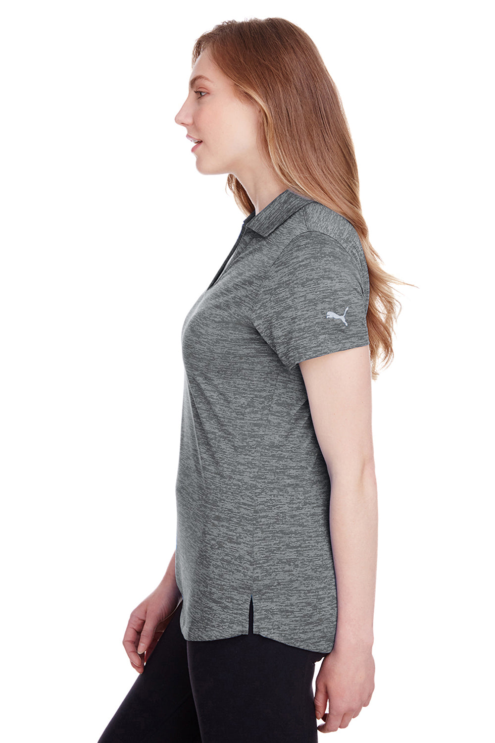 Puma 596802 Womens Icon Performance Moisture Wicking Short Sleeve Polo Shirt Quiet Shade Grey Model Side