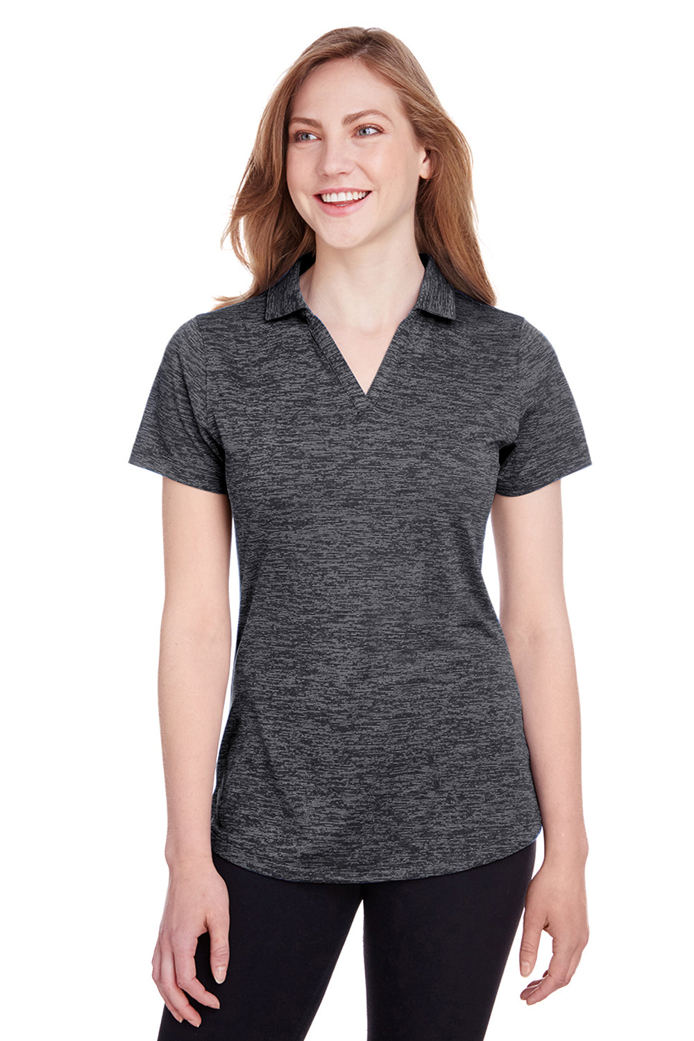 Puma 596802 Womens Icon Performance Moisture Wicking Short Sleeve Polo Shirt Black Model Front