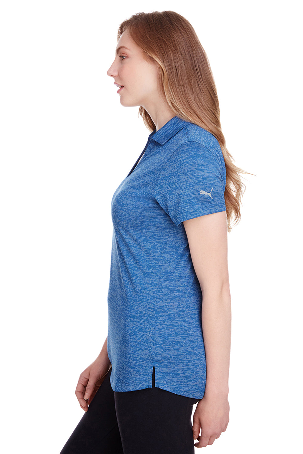 Puma 596802 Womens Icon Performance Moisture Wicking Short Sleeve Polo Shirt Lapis Blue Model Side