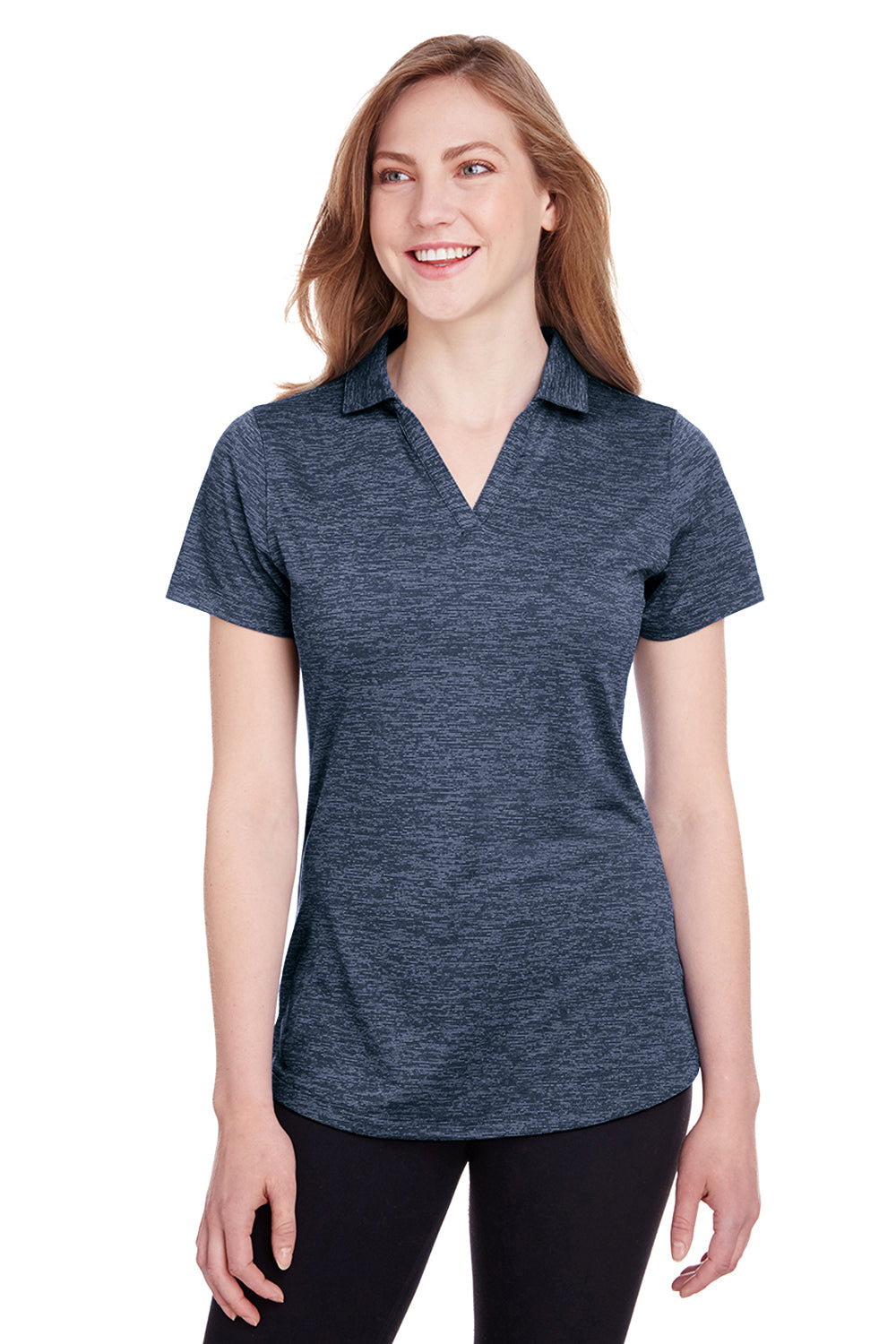 Puma 596802 Womens Icon Performance Moisture Wicking Short Sleeve Polo Shirt Peacoat Blue Model Front
