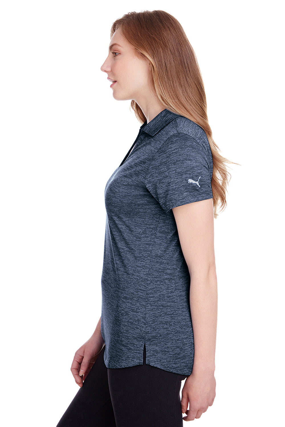 Puma 596802 Womens Icon Performance Moisture Wicking Short Sleeve Polo Shirt Peacoat Blue Model Side