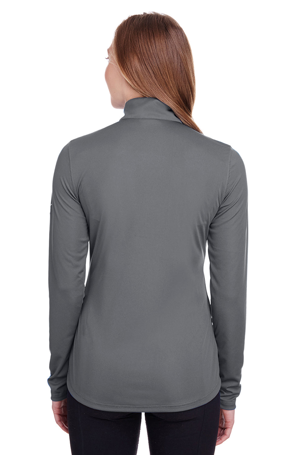 Puma 596803 Womens Icon Performance Moisture Wicking Full Zip Sweatshirt Quiet Shade Grey Model Back