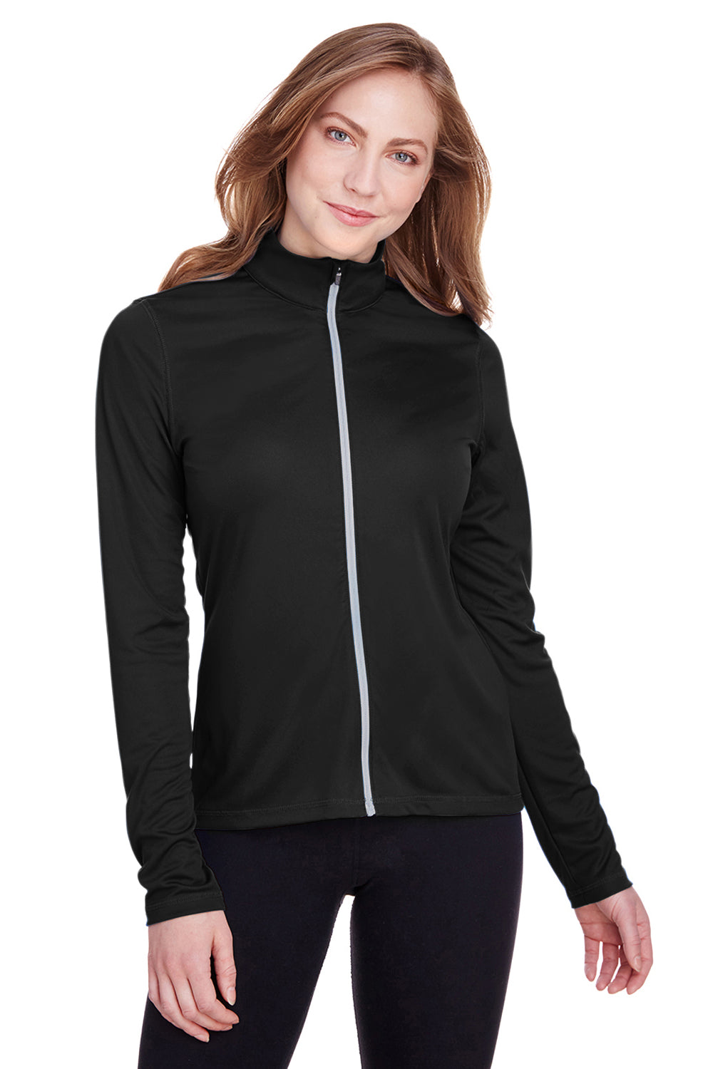 Puma 596803 Womens Icon Performance Moisture Wicking Full Zip Sweatshirt Black Model Front