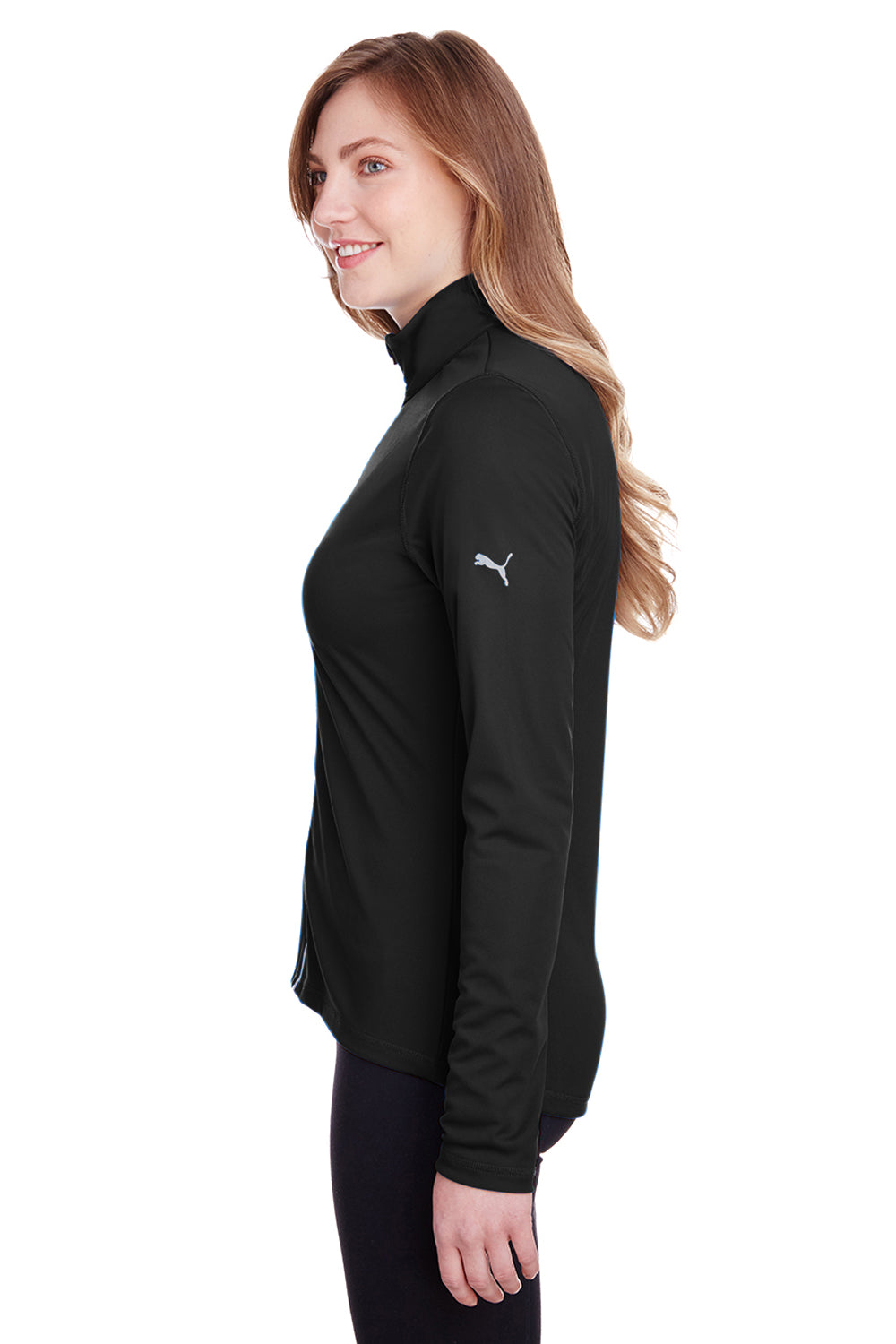 Puma 596803 Womens Icon Performance Moisture Wicking Full Zip Sweatshirt Black Model Side